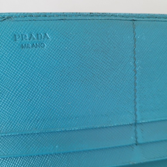 PRADA Authentic Vintage Blue Ssffiano Leather Logo Wallet Envelope Large Fair - Picture 8 of 14